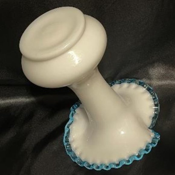 AQUA CREST MILK GLASS JACK IN PULPIT RUFFLE RIM VASE (VINTAGE FENTON PRE-LOGO ?) - Picture 15 of 16